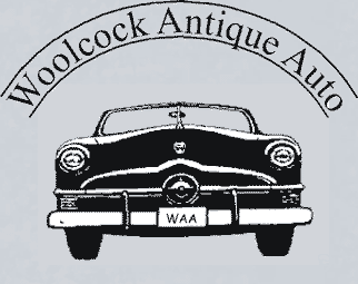Woolcock antique auto logo of classic antique ford car Click on the picture to return to home page